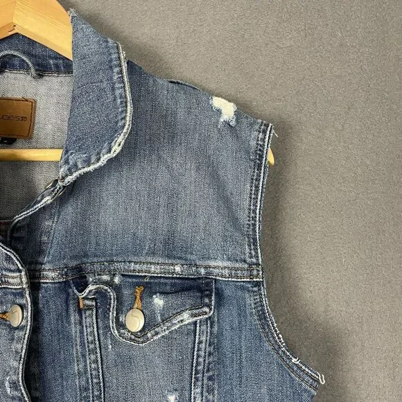 Joe's Biker Trucker Vest Womens Large Blue Denim Grunge Classic Moto Vintage - Picture 7 of 16